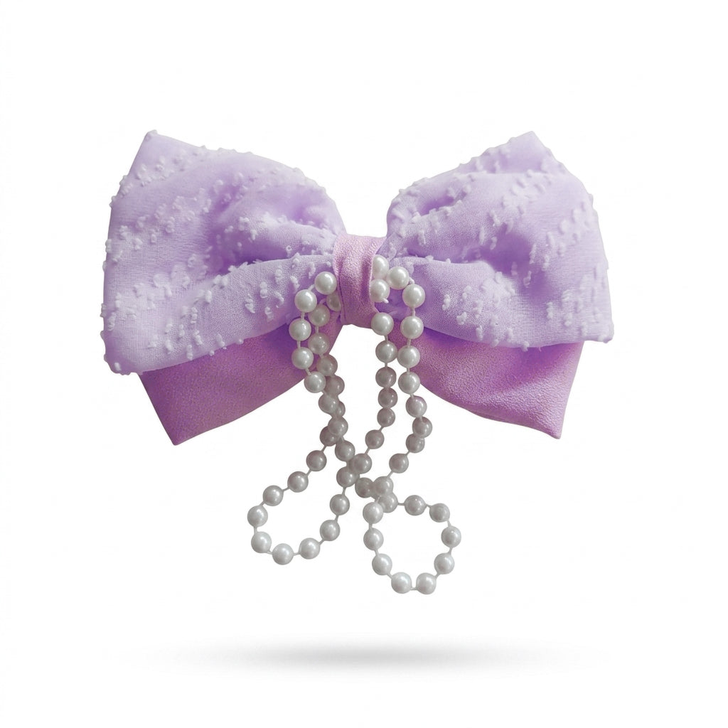 Purple Hair Bow with Pearl String