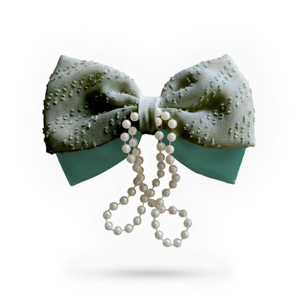 Green Hair Bow with Pearl String