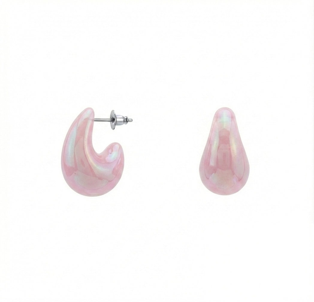 Pink Iridescent Teardrop Stud Earrings