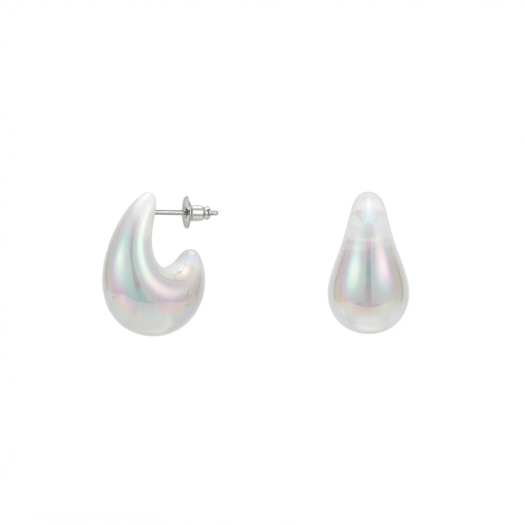 White Iridescent Teardrop Stud Earrings