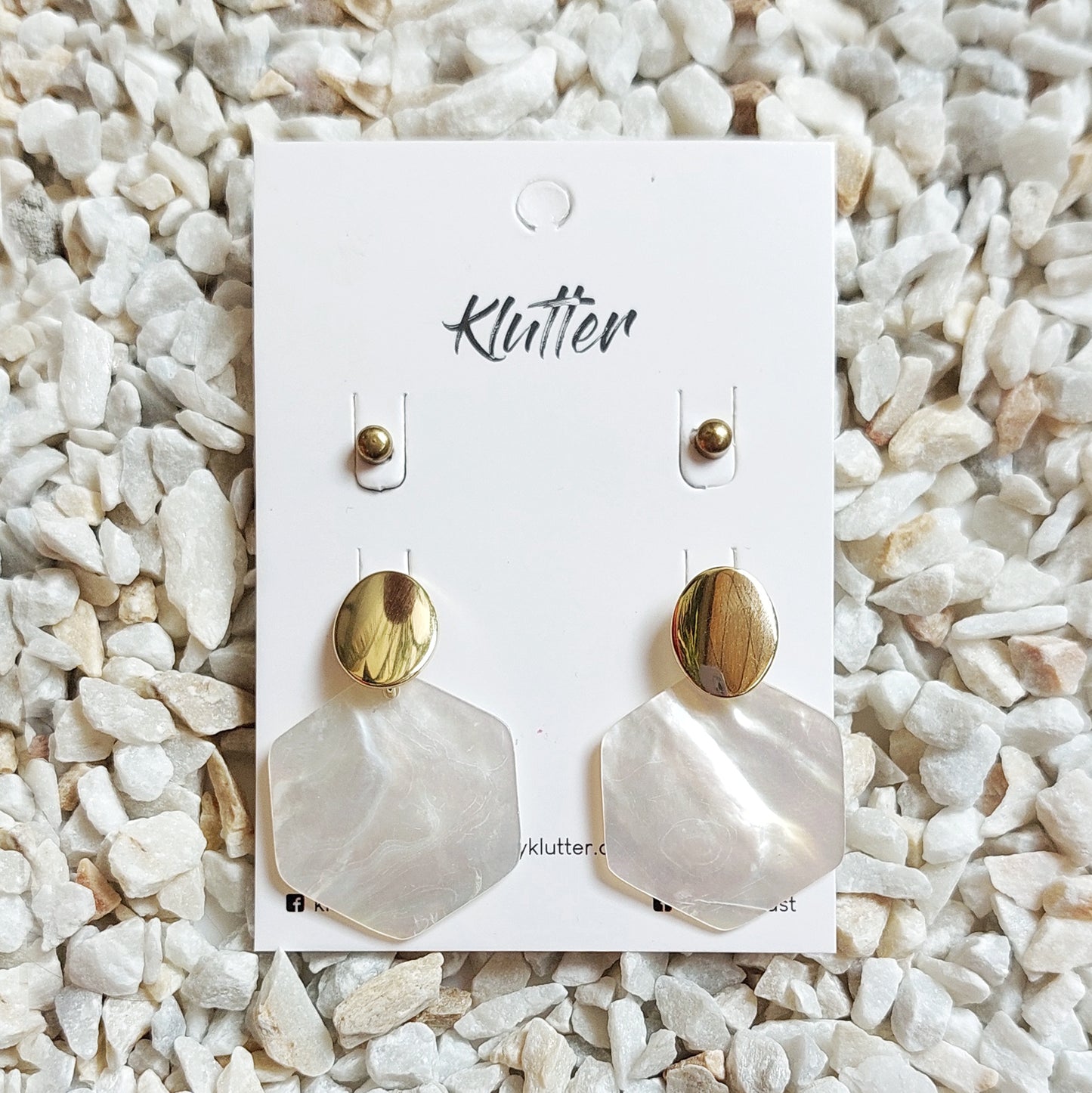 Gold and White Hexagon Earring Set