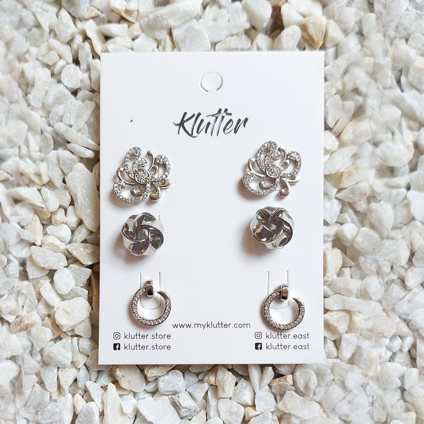 Silver Lotus Earrings Set