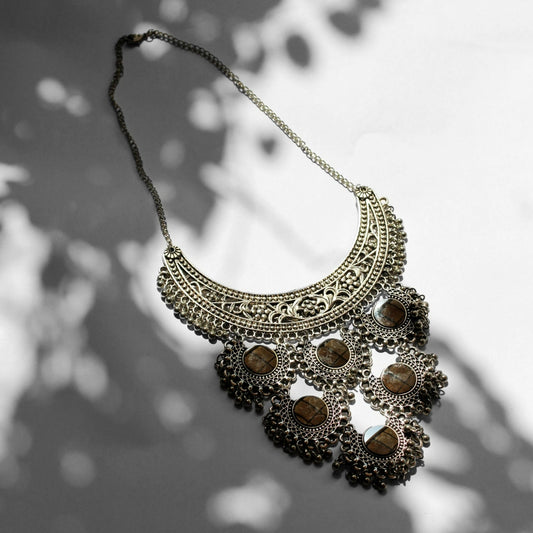 Nahal Oxidized Silver Necklace (with mirrors)