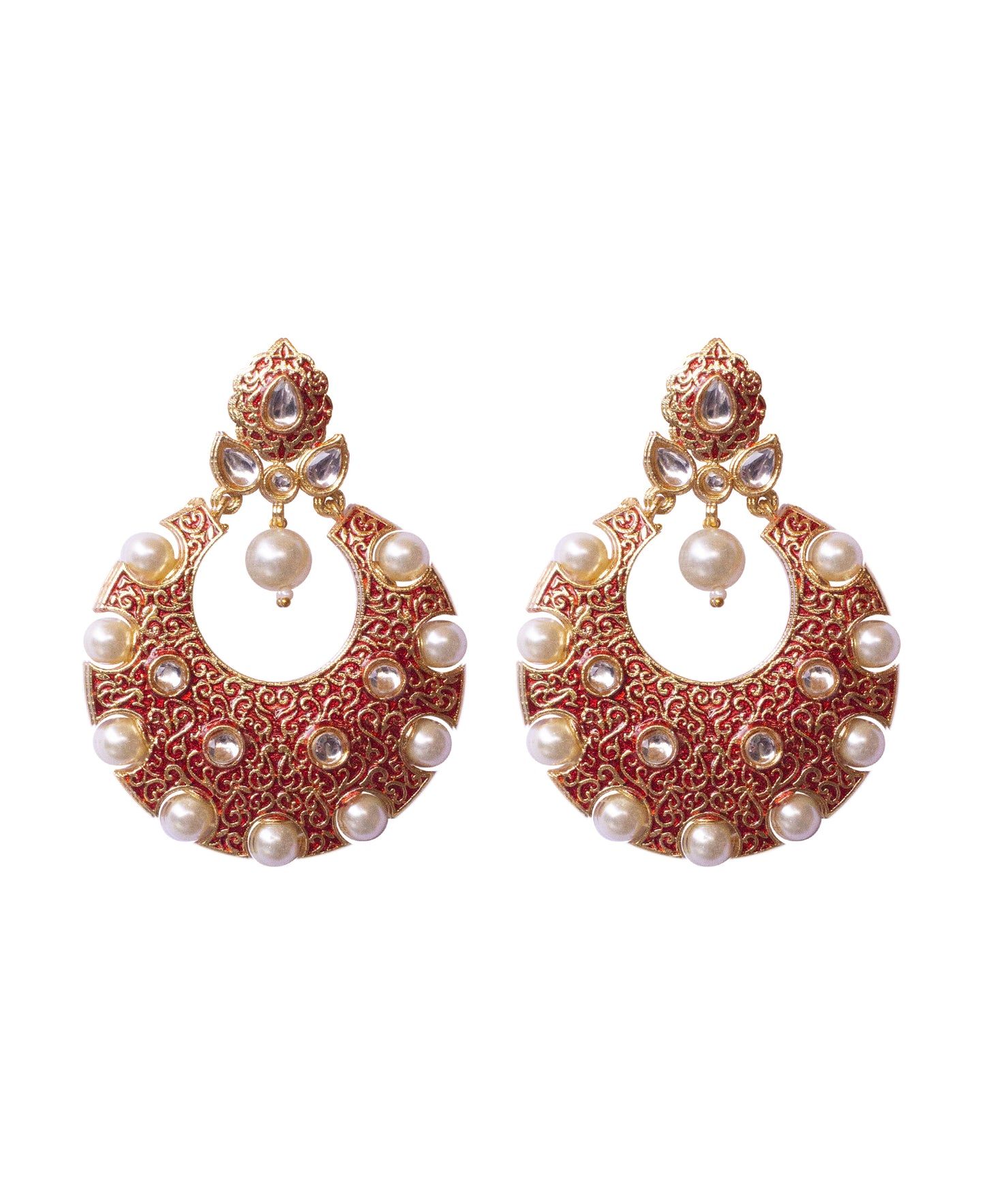 Pearl and Inlay Chaandbaali Red