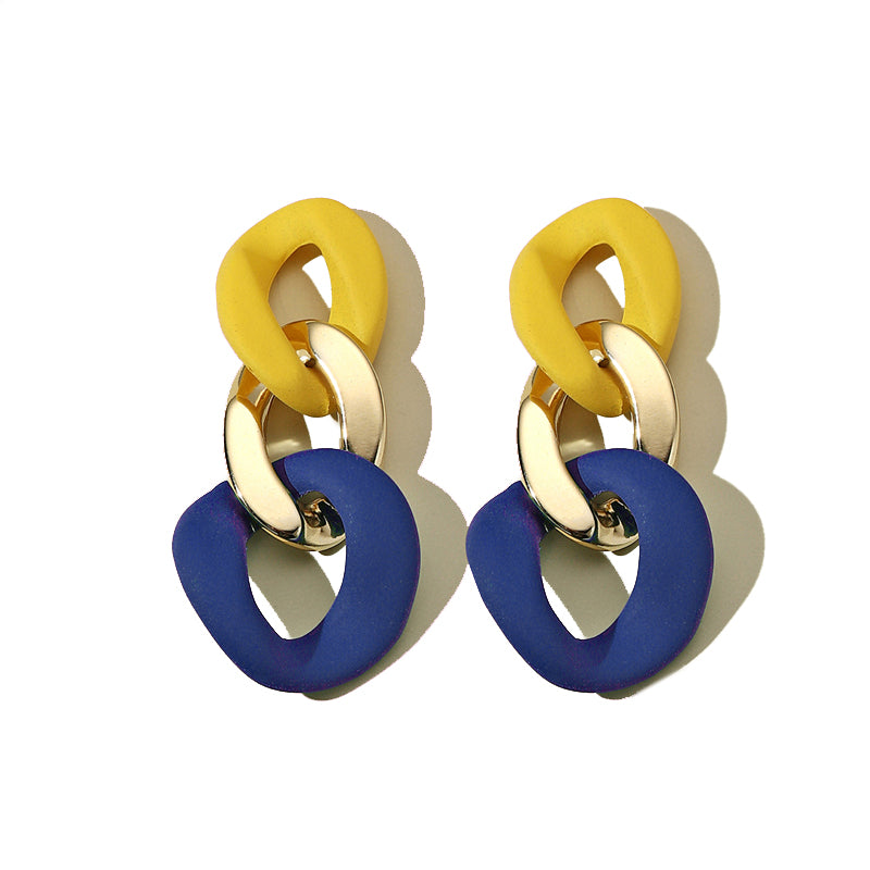 Yellow and Blue Chain Earrings