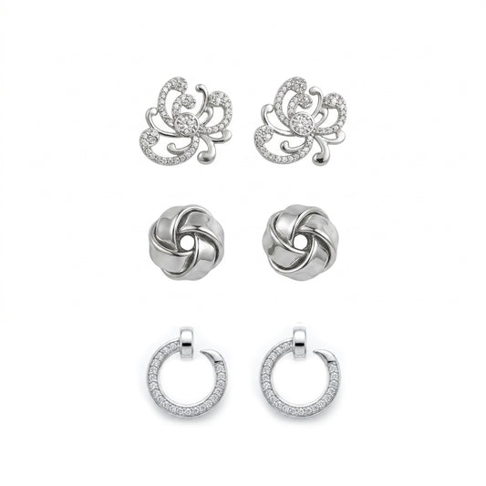 Silver Lotus Earrings Set