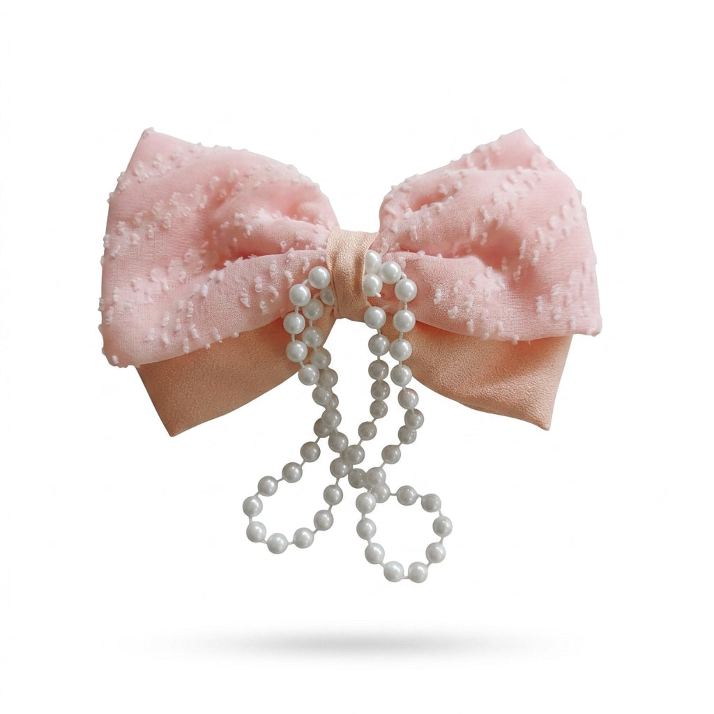 Pink Hair Bow with Pearl String