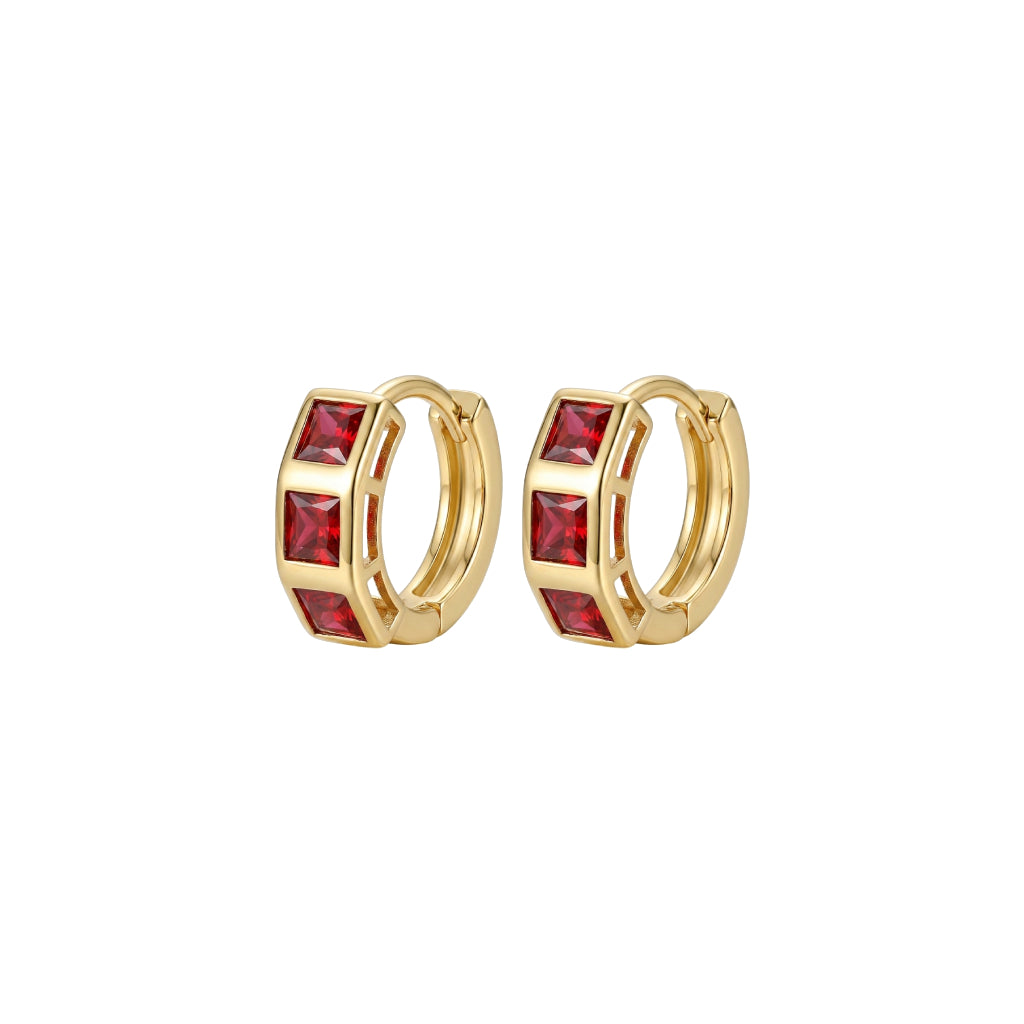Red Square Cut Mini Hoops