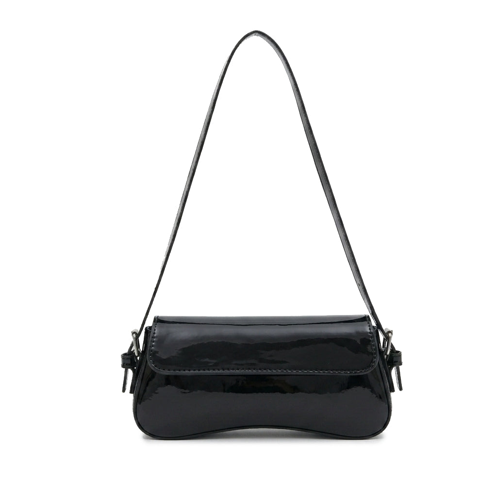 Black Patent Baguette Bag with Flap