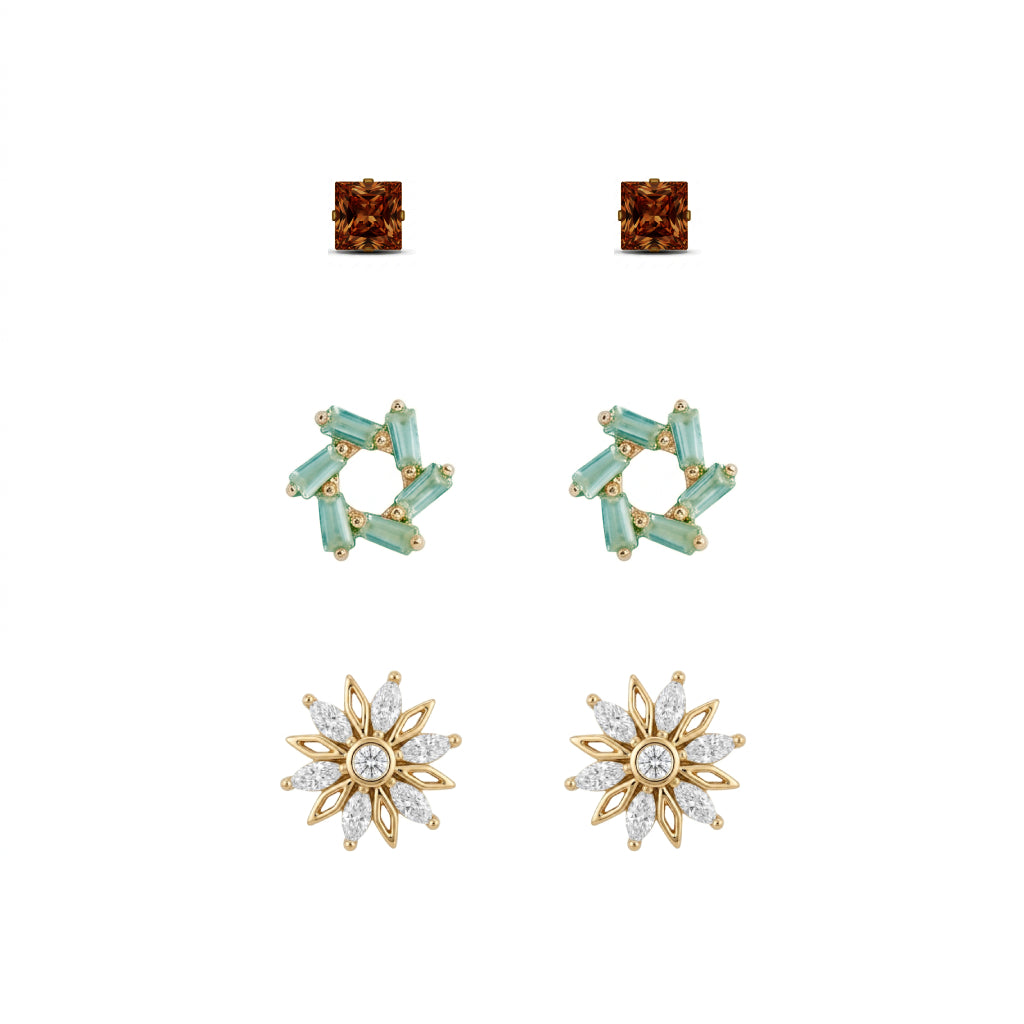 Three Stud-Earrings Set