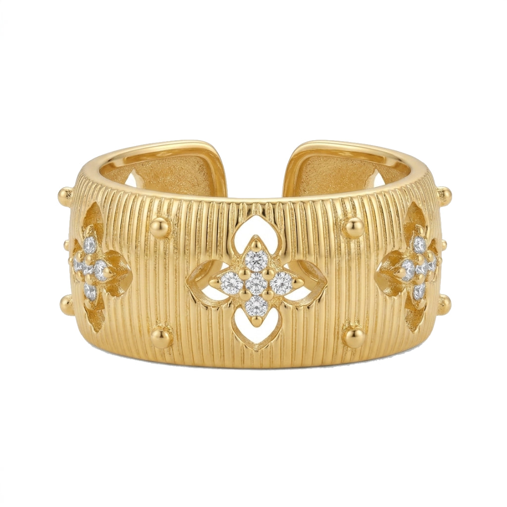 Gold Ribbed Band with Clover Cut-Outs