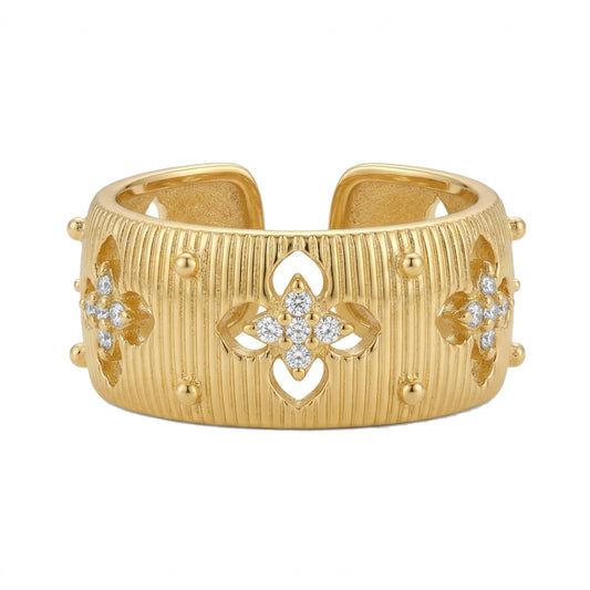 Gold Ribbed Band with Clover Cut-Outs