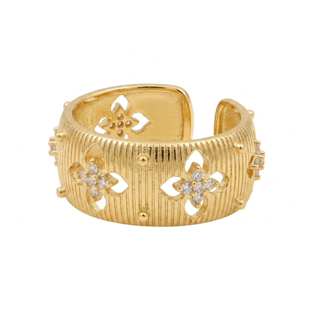 Gold Ribbed Band with Clover Cut-Outs
