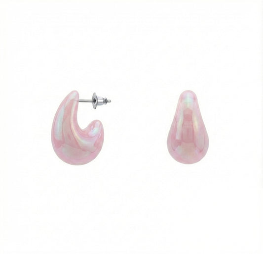 Pink Iridescent Teardrop Stud Earrings