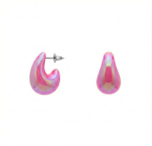 Hot Pink Iridescent Teardrop Stud Earrings