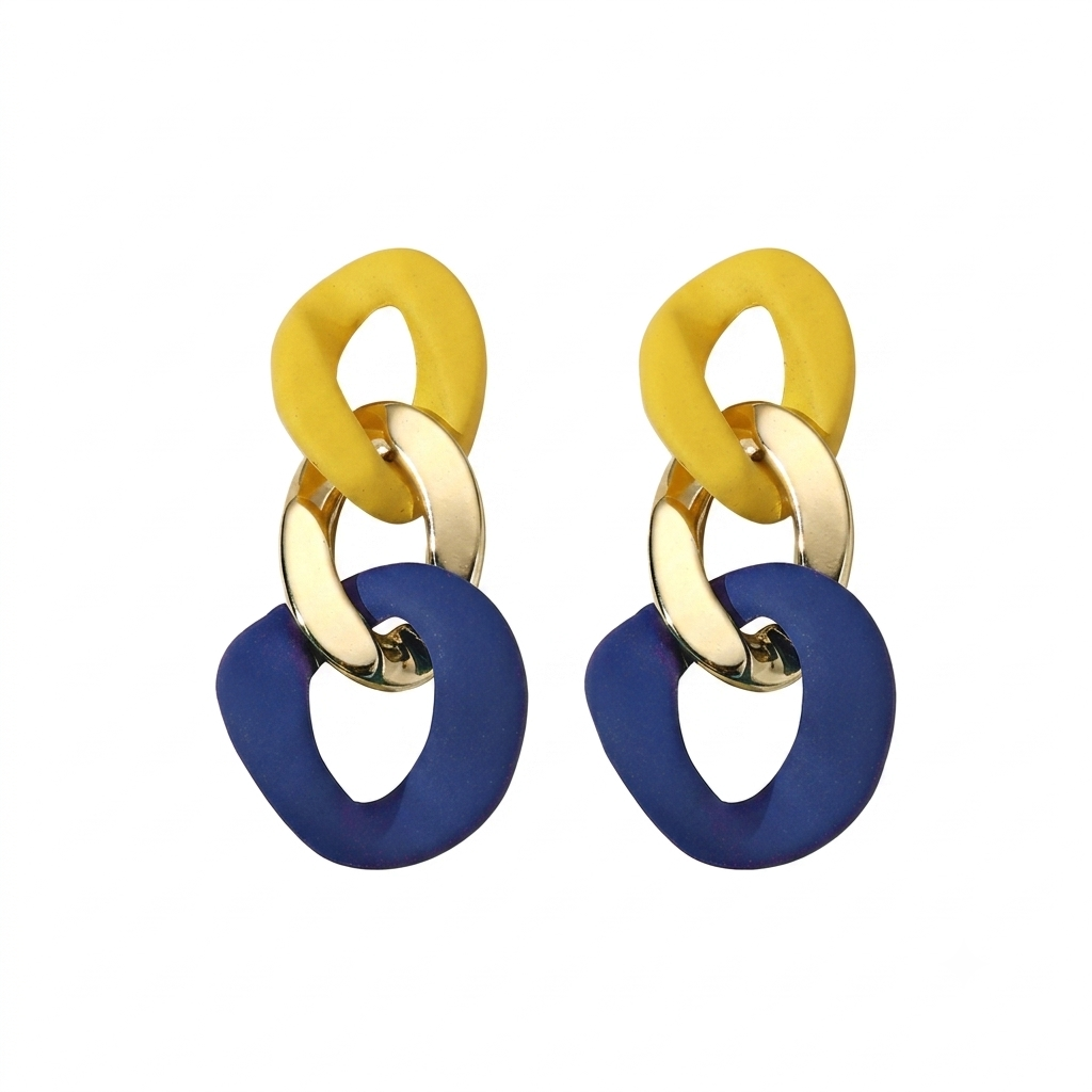 Yellow and Blue Chain Earrings