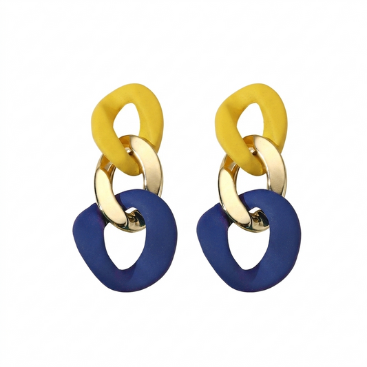 Yellow and Blue Chain Earrings