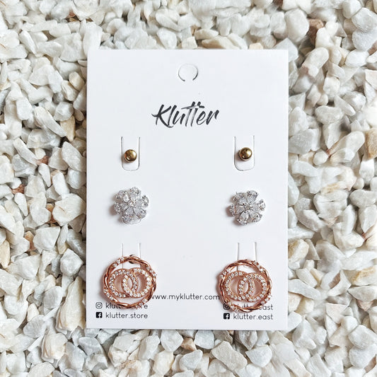 Gold Silver and Rose Gold Earrings Set