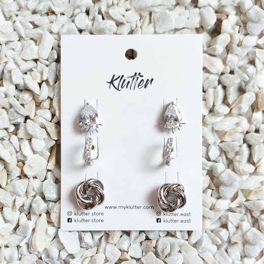 Silver Hoop and Studs Earrings Set