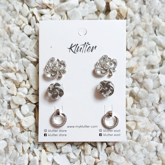 Silver Lotus Earrings Set