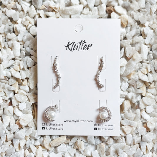 Moon Pearl Earrings Set