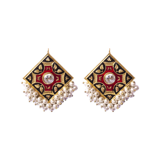 Red and Black Square Meenakari Earrings